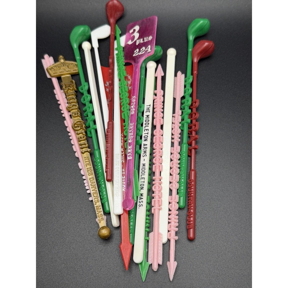 Vintage Plastic Swizzle Sticks Lot 18 Cocktail Stirrers Massachusetts Doral Golf